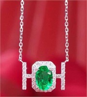 1.5ct Colombian Emerald Necklace 18K Gold