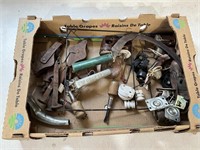 Vintage Box Lot - Pulleys, Casters, RR Spikes +++
