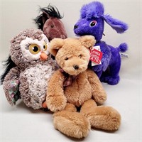 4 Plush Stuffed Animals - Bear, Girl Scout Owl +