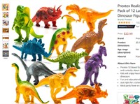 Prextex Realistic Looking 7" Dinosaurs Pack of 12