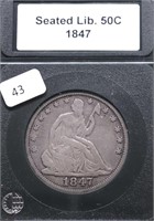 1847 SEATED HALF DOLLAR F PQ