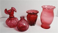 Vintage Cranberry Glass Vases Including Fenton