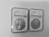 (2) 2021 silver Eagles graded MS-69 and MS-70