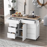 Kitchen Storage Island w/Wood Countertop  White