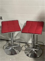 Pair Of Adjustable Swivel Bar Stools With Fabric