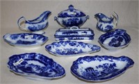 9 PCS. FLO BLUE TO INCLUDE SMALL SCINDE TUREEN 8"