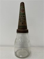 TEXACO Motor Oil F Tin Top on 1 Pint Oil Bottle