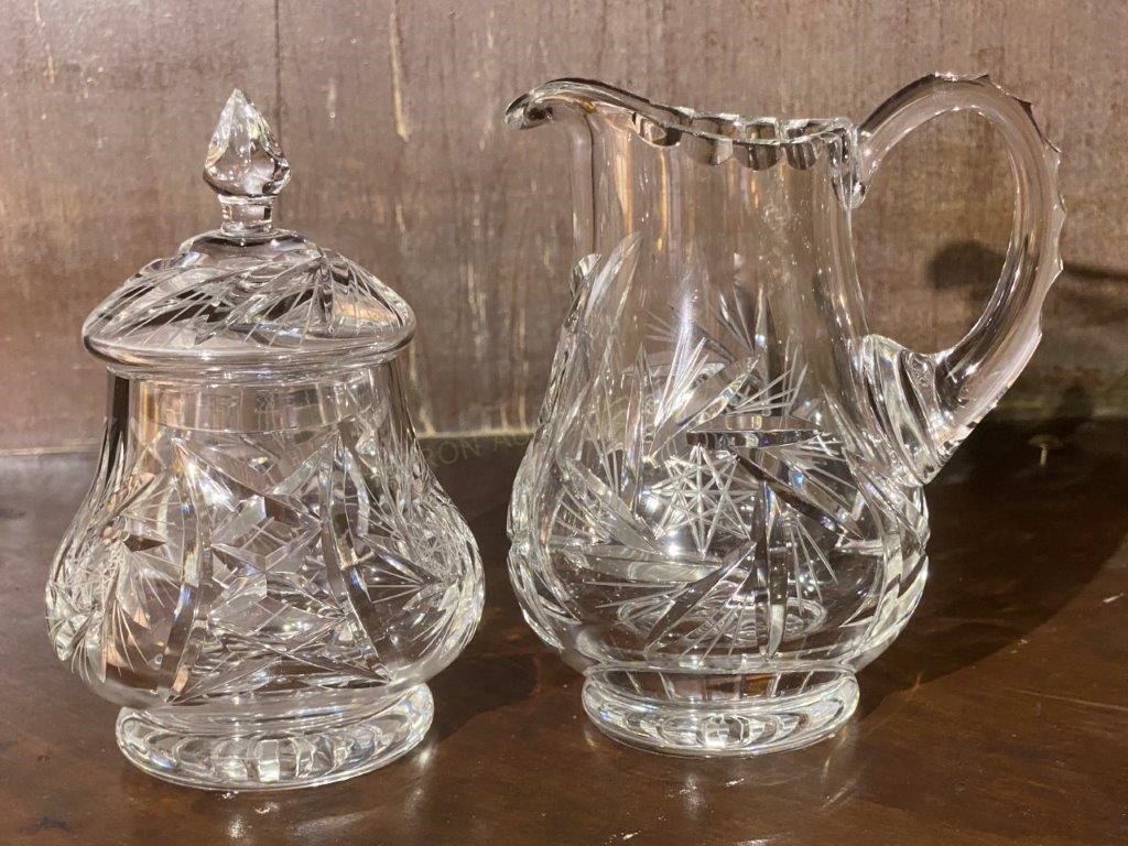 Pressed Glass Pitcher & Covered Dish