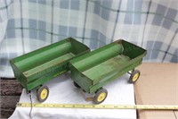 Two John Deere Metal Toy Wagons