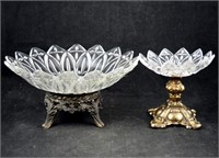 2 L & L Brass & Glass Pedestal Candy Dishes