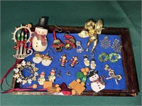 Vintage Christmas earrings, pins, and necklace