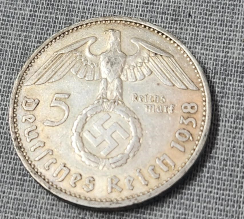 1938 Silver Five Reichsmark, Germany, Third Reich