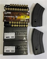 53 QTY 6.5 GRENDEL AMMO AND 2 QTY MAGAZINES