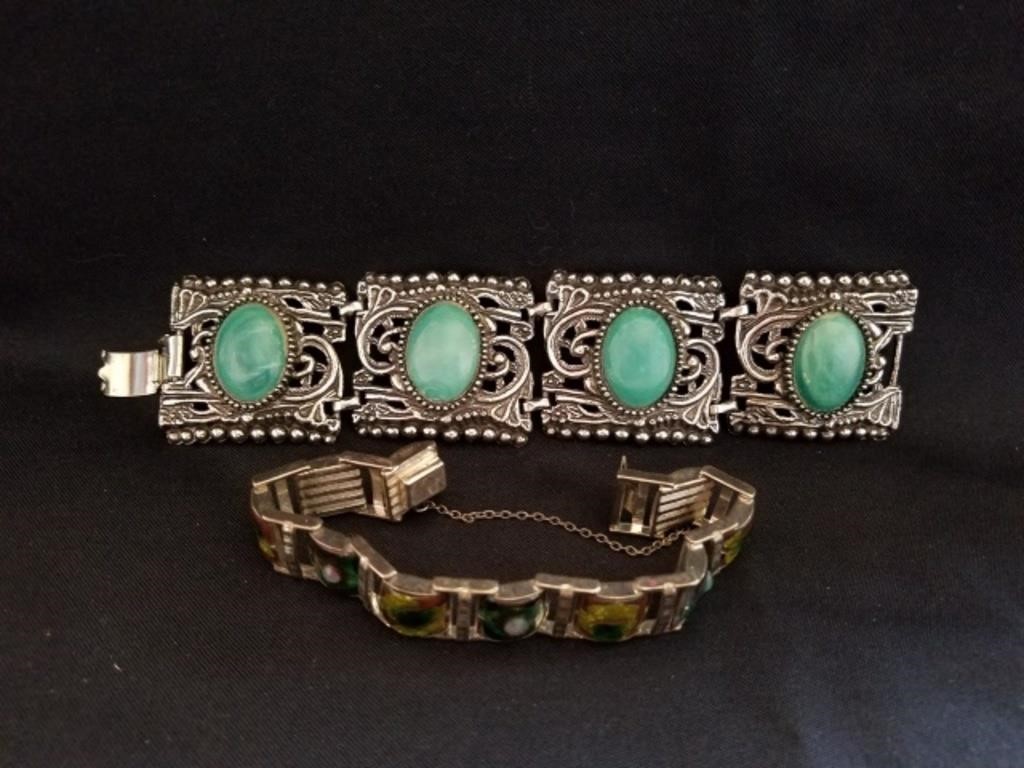 2 Green Colored Gem Bracelets
