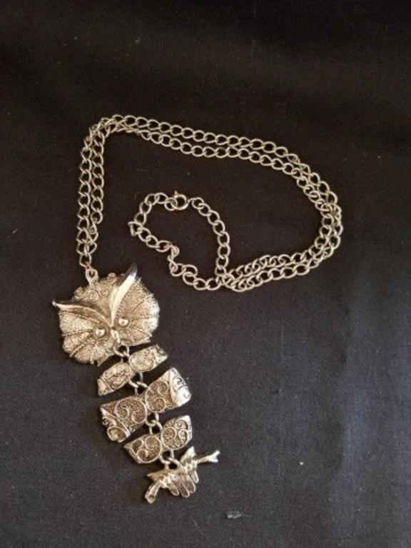 Owl Pendant Necklace, Chain 12", Pendant 3.5"