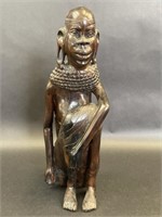 Dark Wood Sculpture of Woman Sitting