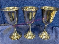 (3) Sterling 950 weighted goblets - nice