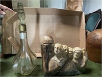 Mount Rushmore and art deco decanter