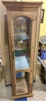 Tall narrow display cabinet - natural pine with