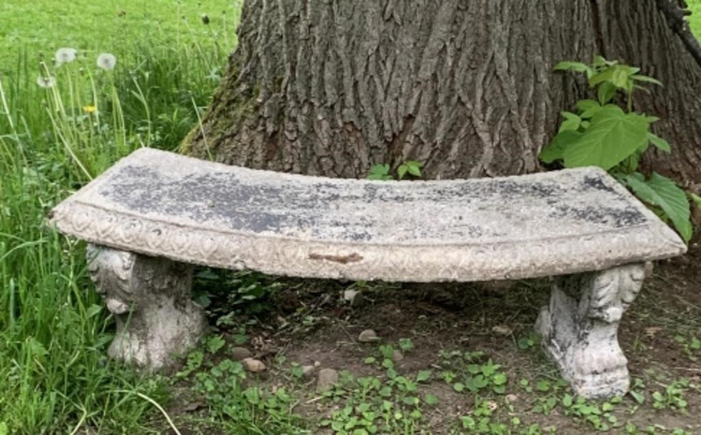 Vintage Crescent Stone Cast Stone Garden Bench