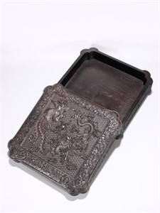 Chinese Zitan Wood Carved Cover Box