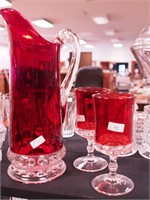 Three pieces of red and clear water set, King's