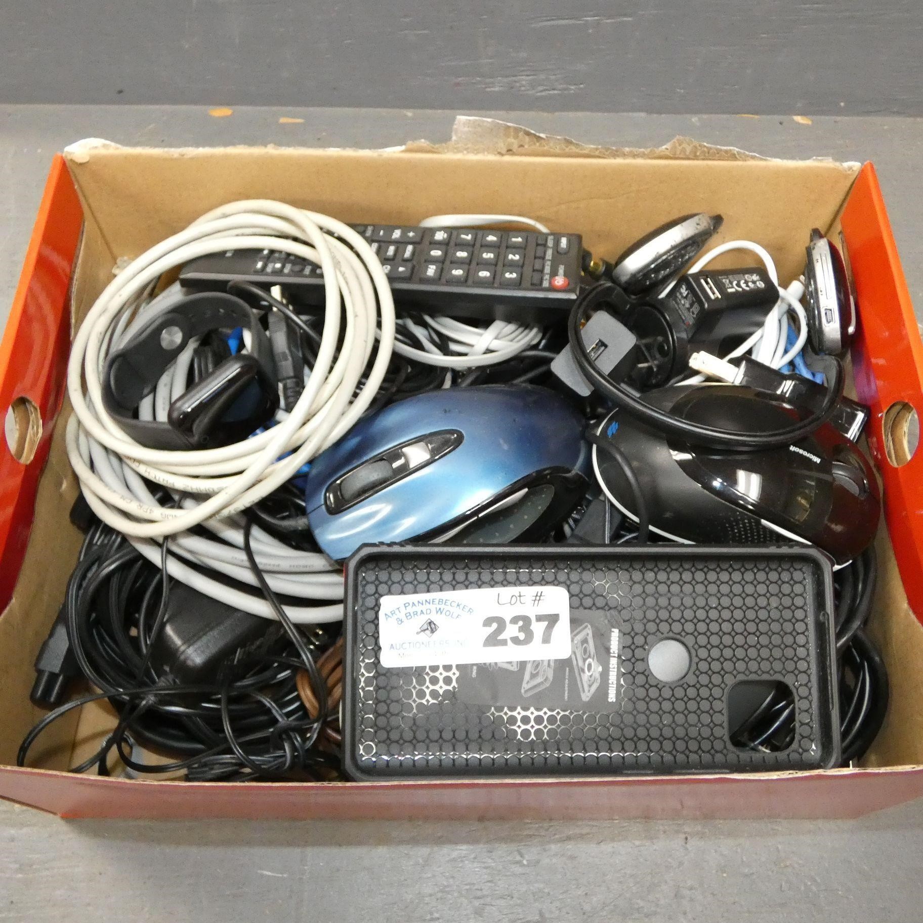 Assorted Computer Mouses, Cords, Chargers - Etc