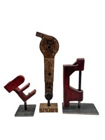 Set of 3 Wood Foundry Molds on Metal Stands