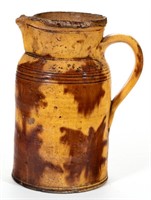 AMERICAN DECORATED EARTHENWARE / REDWARE PITCHER,