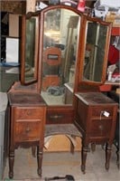 WOOD VANITY WITH FOLDING SIDE MIRRORS