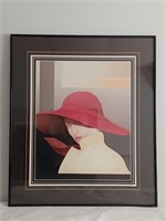 Lady With Red Hat Signed Carlos Rios Framed Print