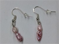 Sterling And Dyed Pink Freshwater Pearl Earrings