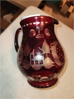 Vintage Red Glass Pitcher - unmarked