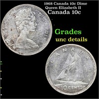 1968 Canada 10c Dime Queen Elizabeth II Grades Unc