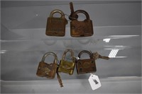 (5) Early Warded padlocks W/ KEYS