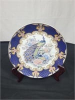 Japanese Porcelain Plate Peacock Cobalt Gold