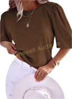 SHEWIN Women's Crewneck Top A1-Brown Large