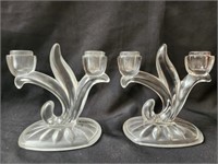 Pair of Vintage Glass Candlestick Holders