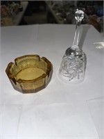 AMBER ASHTRAY AND GLASS BELL NO BALL