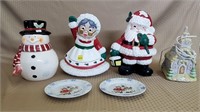 Ceramic Mr & Mrs Claus, Snowman Cookie Jar,