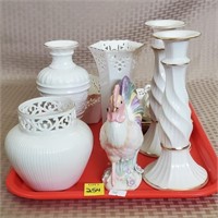 Lot of Lenox Vases, Rooster Statue, Trays