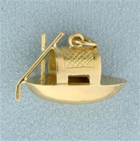 Asian Sampan River Boat Charm in 18K Yellow Gold