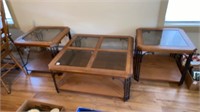 Coffee Table & 2 End Tables w/ Glass Inserts