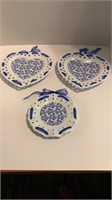 (3) Blue White Porcelain Hearts/Plate