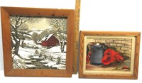 Signed Oil Painting & Snowy Burlap