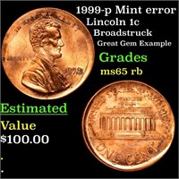 1999-p Mint error Lincoln Cent 1c Grades GEM Unc R