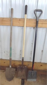 Square,spade shovels & floor scraper