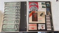 Canada 9) One Dollar Bills, Post Cards w/ First