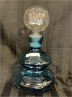 Vtg. blue glass decanter hand grinded stopper