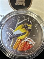 2012 25 cent Coloured Evening Grosbeak coin